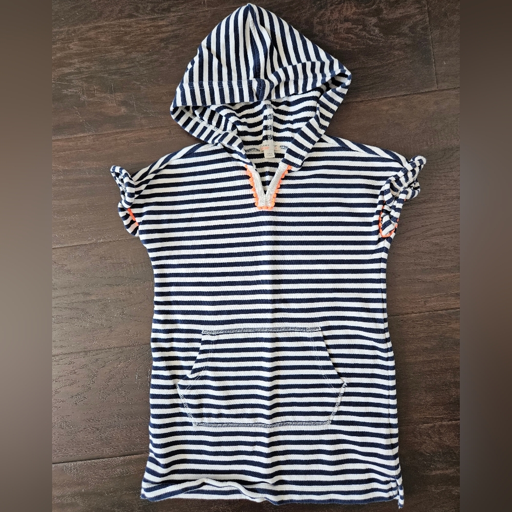 J.Crew Crewcuts Striped Hooded French Terry Swim Coverup, Girls Size 6-7